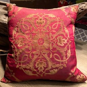 Red and tan silk down feather pillow